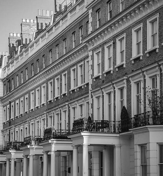 A row of exquisite houses just off Kensington High Street - many of the owners utilise property management services.