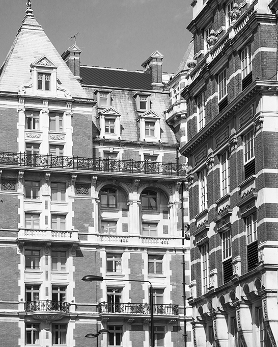 A facade of luxury properties in Kensington, London