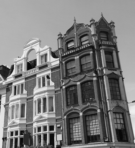 Facade of luxury apartments in Smithfield district, London.